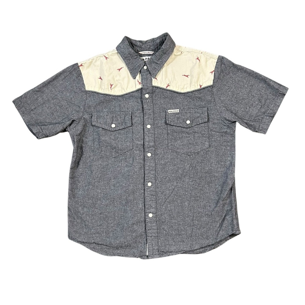 Iron & Resin Gray Short‎ Sleeve Shirt Deer Pearl Snap Freedom Riders Small
